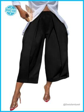 Unybwonn Women's High Waist Wide Leg Capri Pants Pleated Front Cropped Trousers
